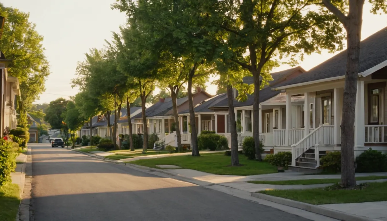 Neighborhood street with mature trees in Avon